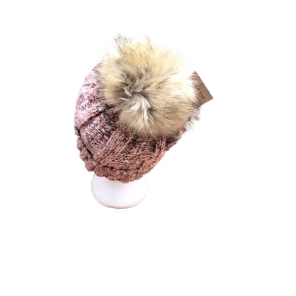 C.C. Beanie Pom Pom Hat - Rose Knit - Faux Fur Pom - Unisex Winter Accessory - Picture 4 of 10